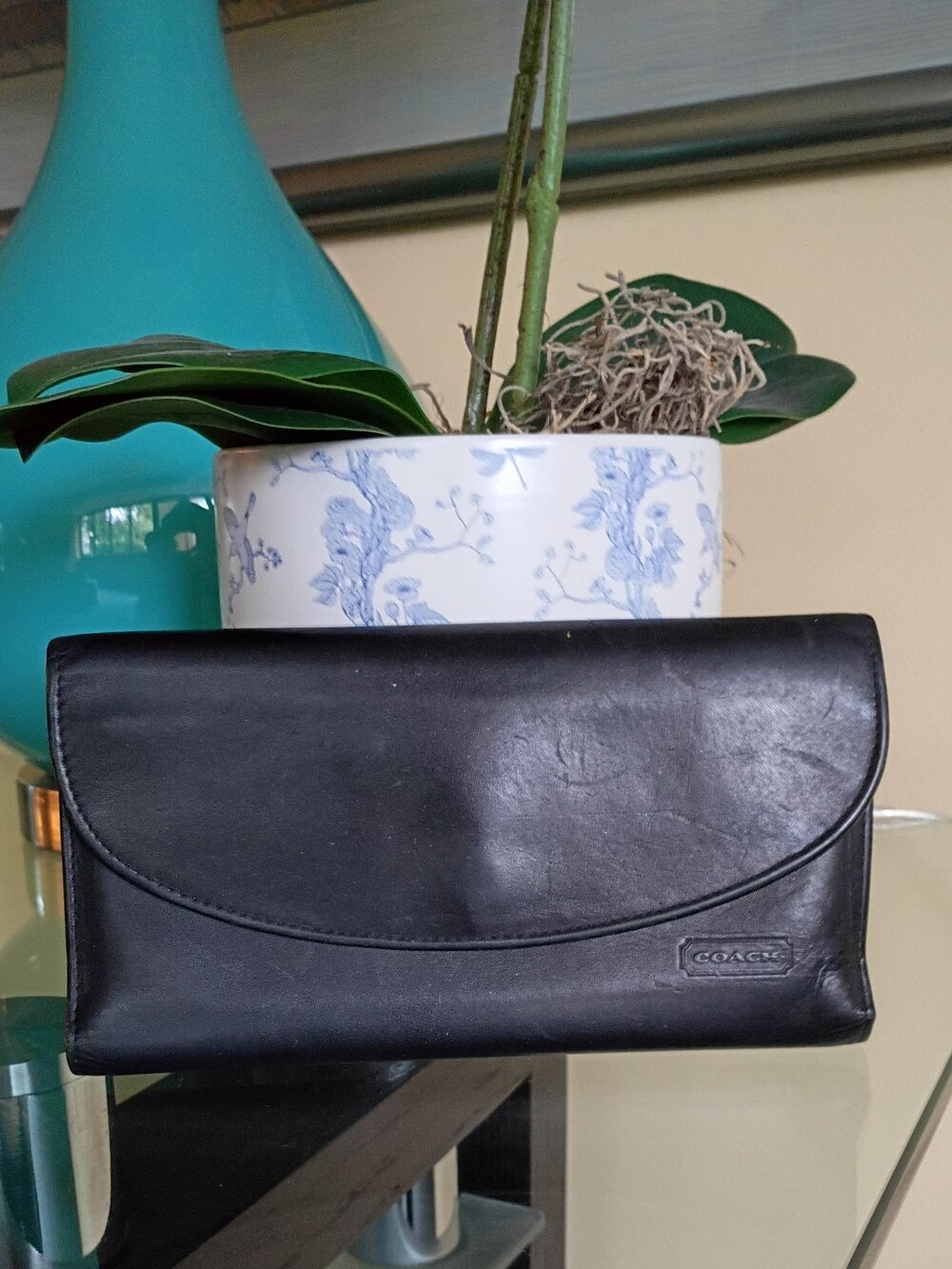 COACH Black Leathe Vintage Mid-1990s Checkbook Wallet Combo